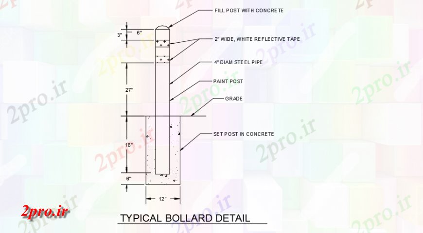 دانلود نقشه طراحی جزئیات ساختار جزئیات بولارد جزئیات مقطعی (کد147989)