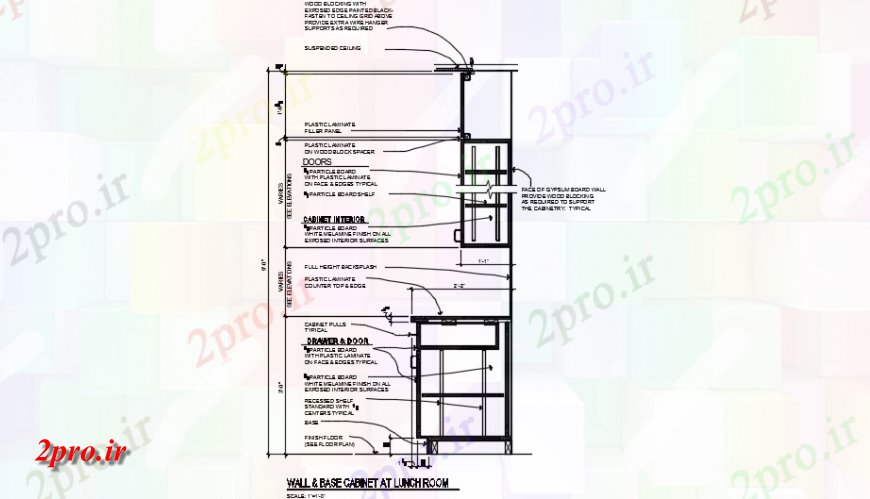 دانلود نقشه طراحی جزئیات ساختار دیوار ها و بخش کابینه پایه جزئیات (کد147995)