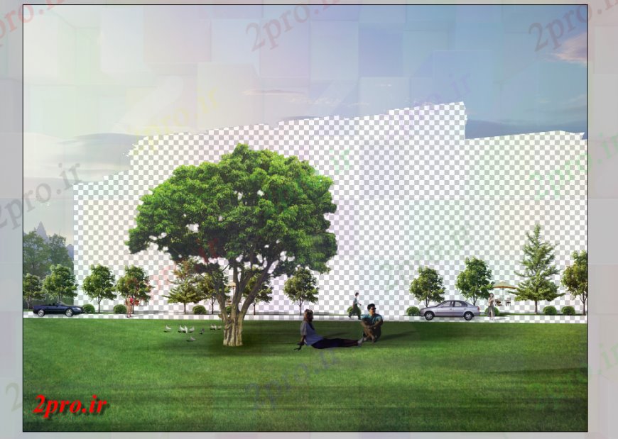 دانلود نقشه  طراحی پارک - محوطه - باغ   مدل تریدی از منطقه پارک نما  فتوشاپ (کد148054)