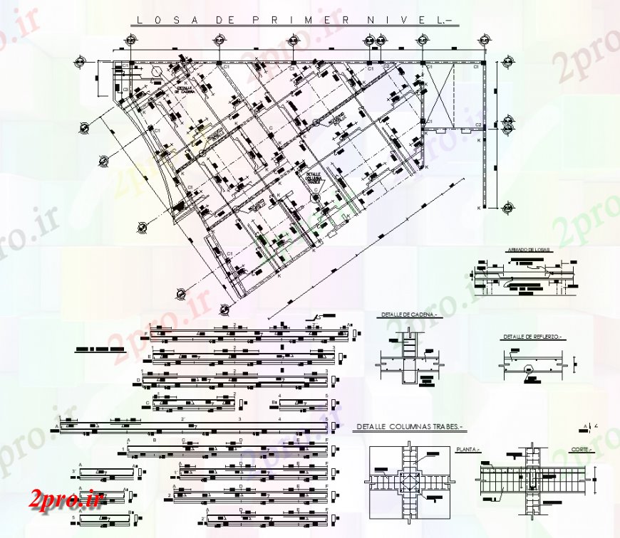 دانلود نقشه طراحی جزئیات ساختار سطح اول سقف طرحی کار جزئیات نما 13 در 17 متر (کد148156)