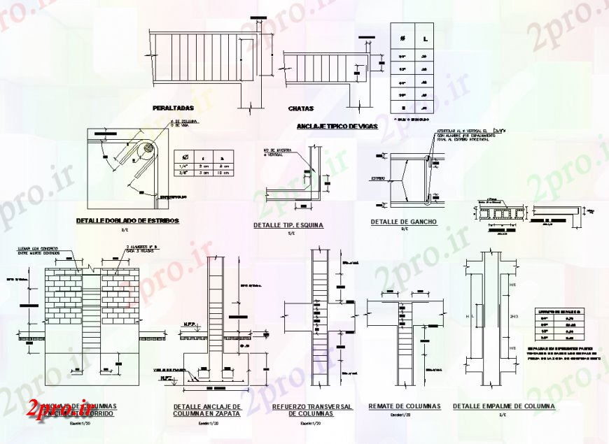 دانلود نقشه جزئیات ستون طرحی ساختاری اتصال پرتو ستون و نما  جزئیات (کد148161)