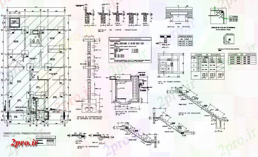 دانلود نقشه طراحی اتوکد پایه پی ریزی طرحی های ساختمانی و راه پله نما جزئیات و بخش  (کد148176)