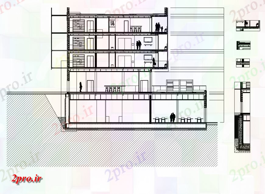 دانلود نقشه ساختمان اداری - تجاری - صنعتی جزئیات بخش ساختمان ورزشگاه و نما  چیدمان (کد148202)