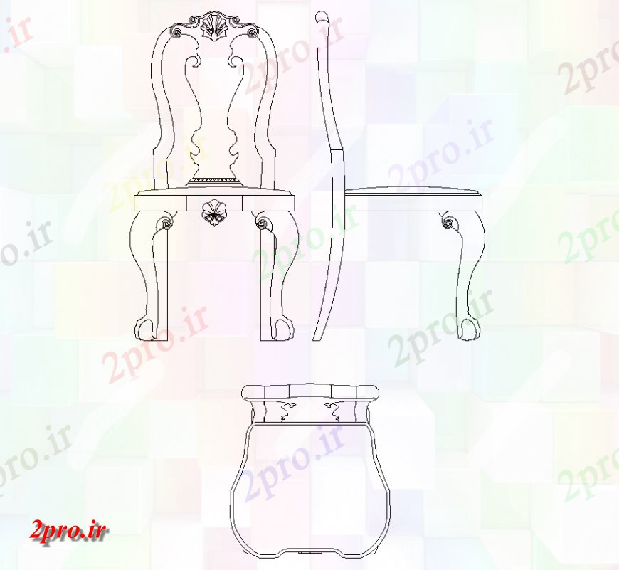 دانلود نقشه بلوک مبلمان نما، نمای جانبی و طرحی صندلی با مبلمان رسم (کد148219)