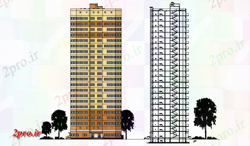 دانلود نقشه مسکونی  ، ویلایی ، آپارتمان  نما و بخش آپارتمان   طرحی تخت (کد148223)