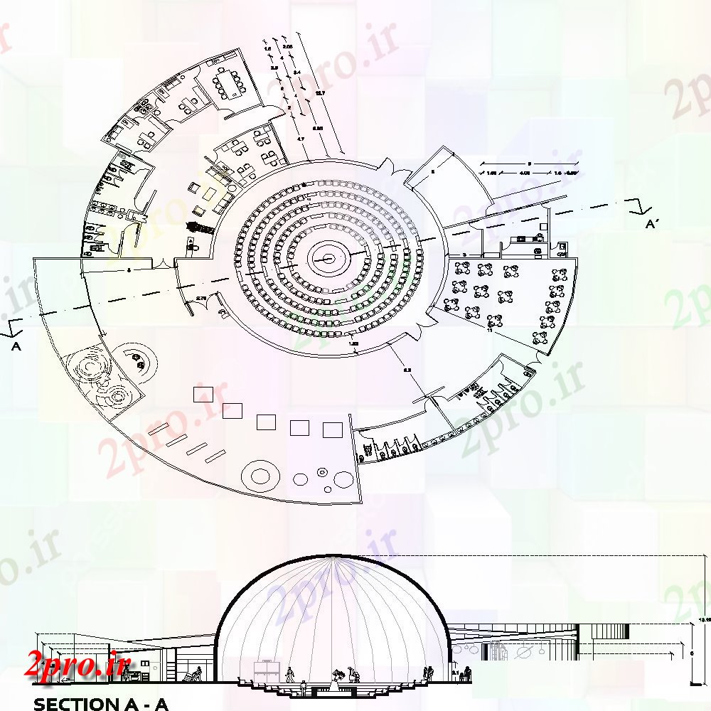 دانلود نقشه ساختمان اداری - تجاری - صنعتی بخش A-A 'افلاک   (کد148240)