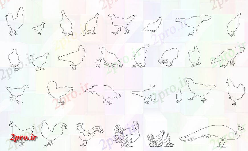 دانلود نقشه بلوک حیوانات مختلف پرندگان   بلوک جزئیات طرحی نما، (کد148260)