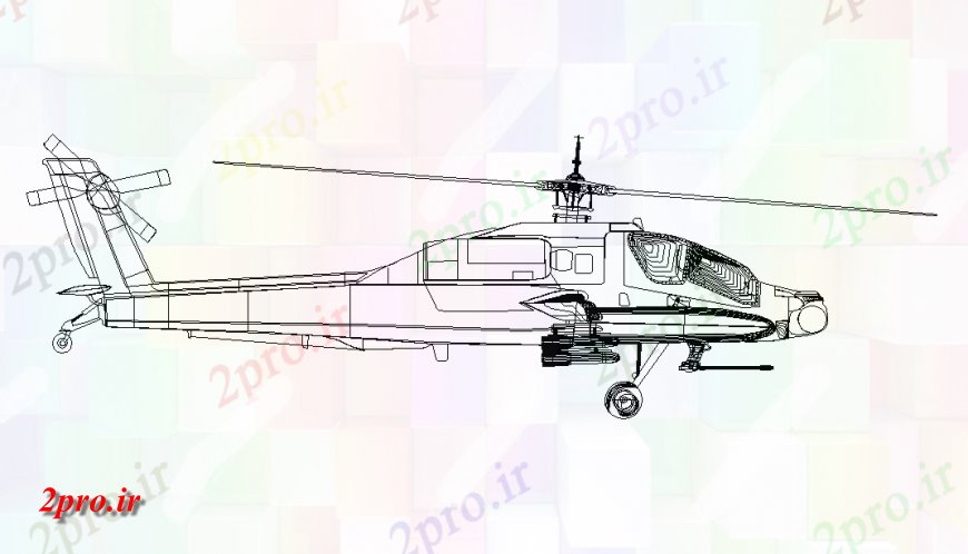 دانلود نقشه بلوک وسایل نقلیه هلیکوپتر سمت جلو جزئیات نما (کد148341)