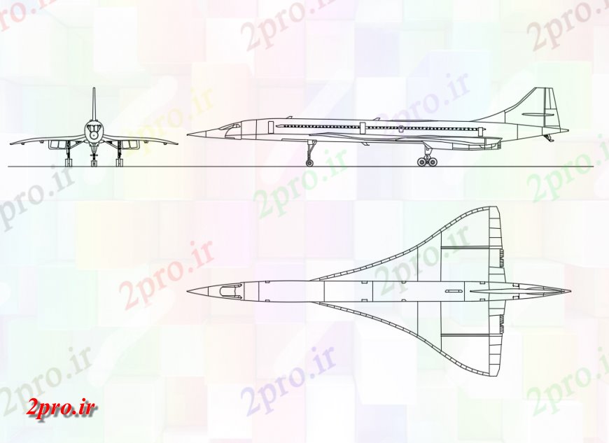 دانلود نقشه بلوک وسایل نقلیه کنکورد جت جنگنده مقابل هواپیما هوا، سمت و نما بلوک طراحی بالا جزئیات (کد148349)