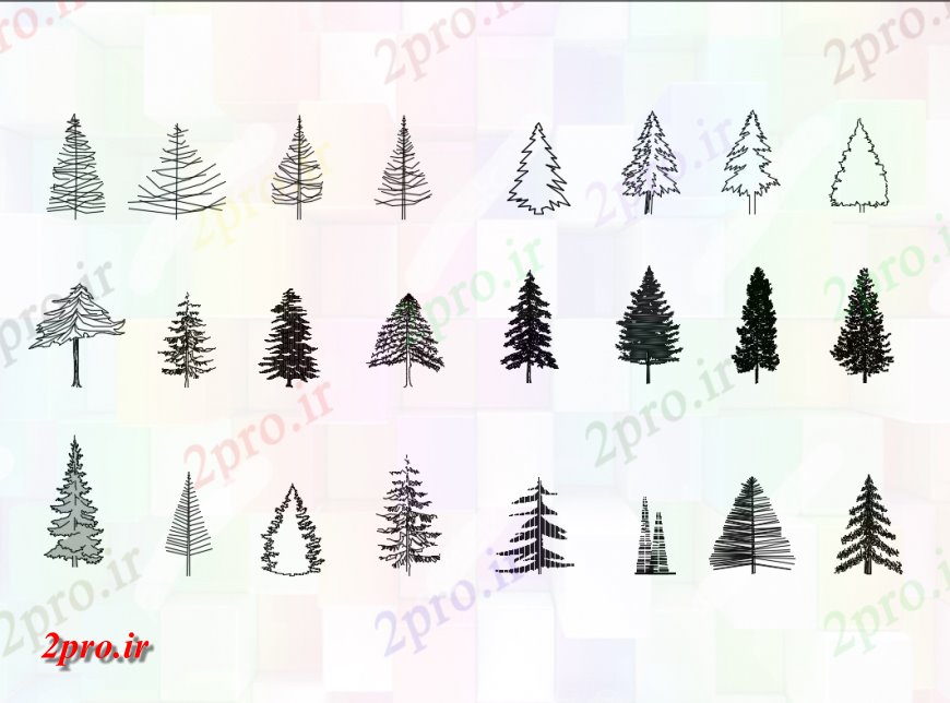 دانلود نقشه درختان و گیاهان درختان خلاق  بلوک  طراحی (کد148371)