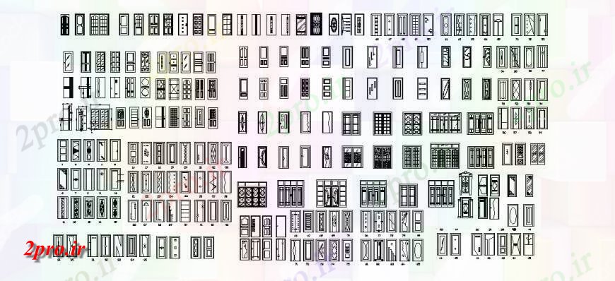 دانلود نقشه جزئیات طراحی در و پنجره   متفاوت نما درب (کد148388)