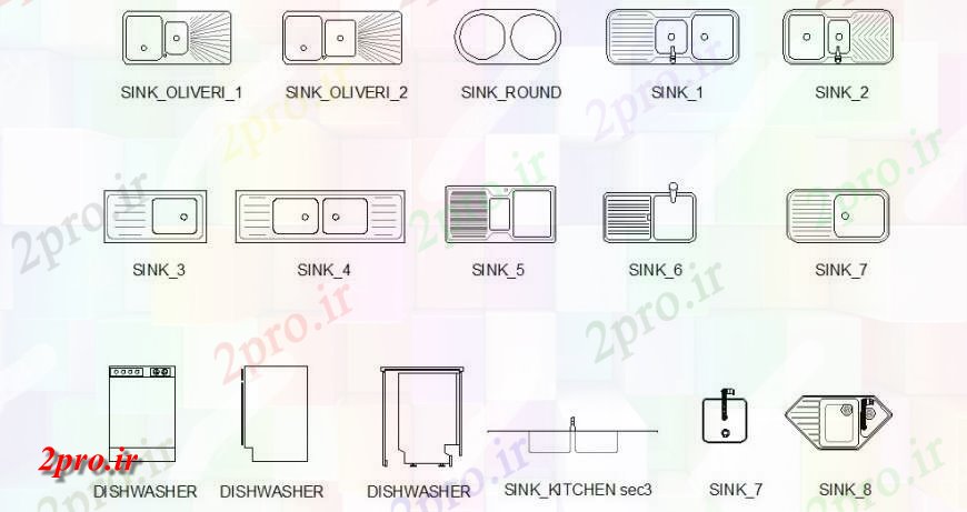 دانلود نقشه جزئیات لوله کشی قطره  آشپزخانه سینک ظرفشویی (کد148419)