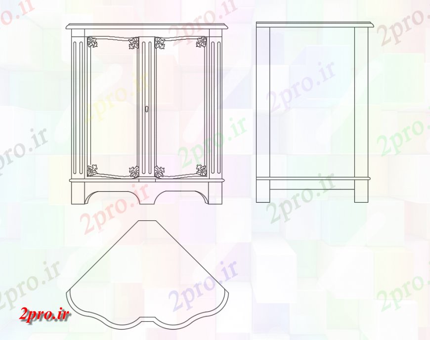 دانلود نقشه بلوک مبلمان گوشه جلو کابینه، سمت و نما  صفحه بلوک    (کد148465)