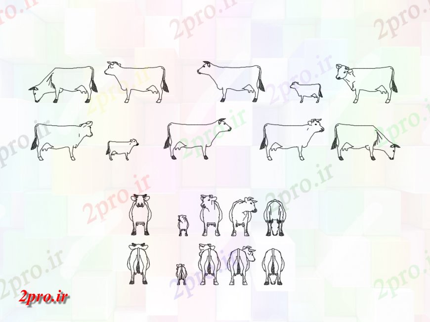 دانلود نقشه بلوک حیوانات خلاق چندین بلوک  حیوانات گاو طراحی (کد148493)