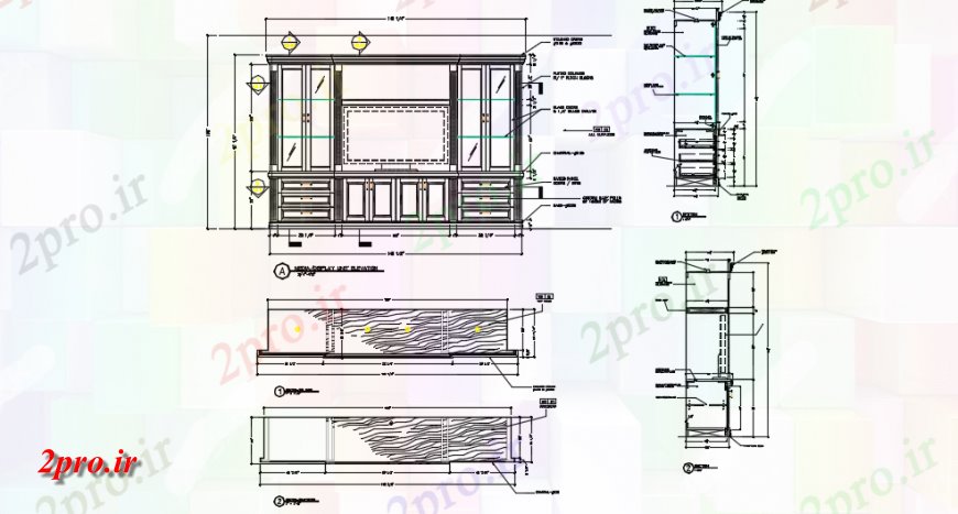 دانلود نقشه بلوک مبلمان تلویزیون مقابل واحد مقطعی جزئیات (کد148528)