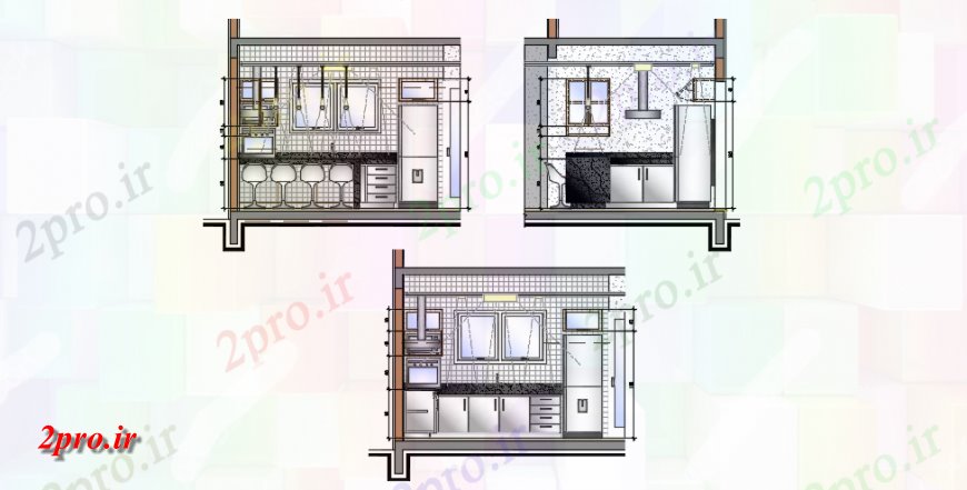 دانلود نقشه آشپزخانه طراحی آشپزخانه مدرن طراحی نما مقطعی 7 در 11 متر (کد148555)