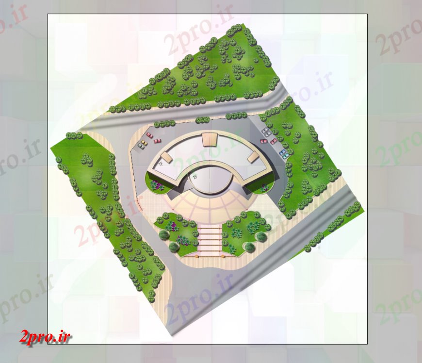 دانلود نقشه  طراحی پارک - محوطه - باغ   پارک شهرستان طرحی جزئیاتتریدی نما  فتوشاپ (کد148567)