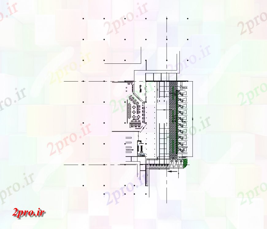 دانلود نقشه هتل - رستوران - اقامتگاه  ساختمان رستوران نما جزئیات  دو بعدی  طرح (کد148609)