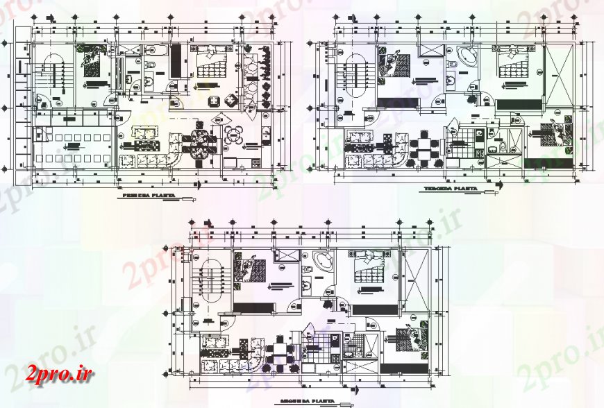 دانلود نقشه مسکونی ، ویلایی ، آپارتمان جزئیات مسکن مسکونی چند طبقه نما اتوکد 8 در 15 متر (کد148652)