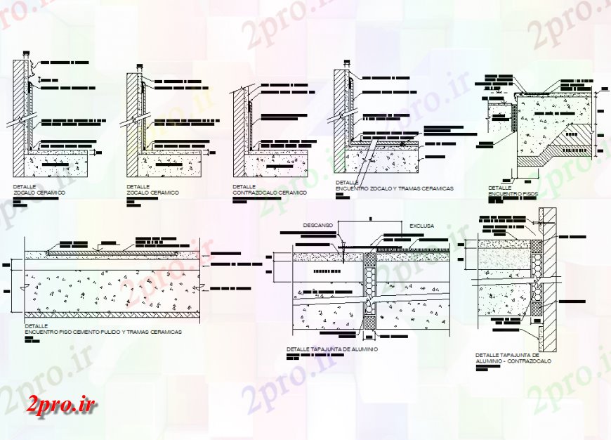 دانلود نقشه جزئیات پله و راه پله  نما جزئیات کف و طراحی  دو بعدی   (کد148659)