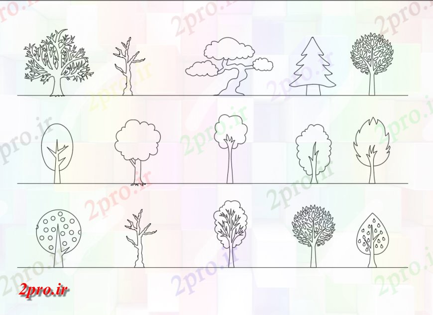 دانلود نقشه درختان و گیاهان خلاق درختان باغ  تزئینی  بلوک طراحی (کد148674)