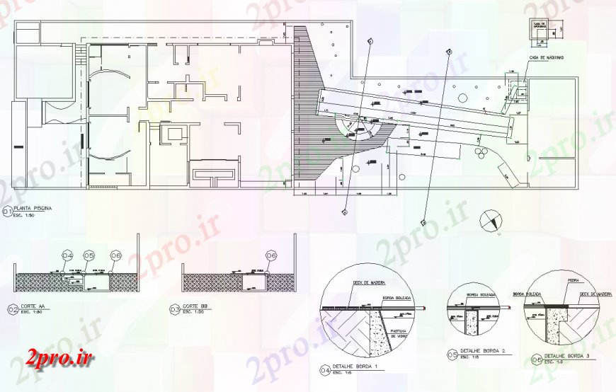 دانلود نقشه جزئیات پله و راه پله  عرشه طرحی آب و بخش  چیدمان (کد148696)