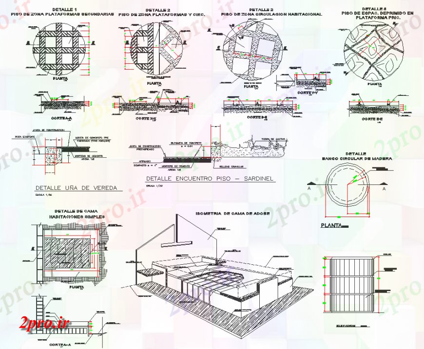 دانلود نقشه طراحی اتوکد پایه طبقه خدمات دستگاه و تخت طرحی و بخش جزئیات (کد148697)