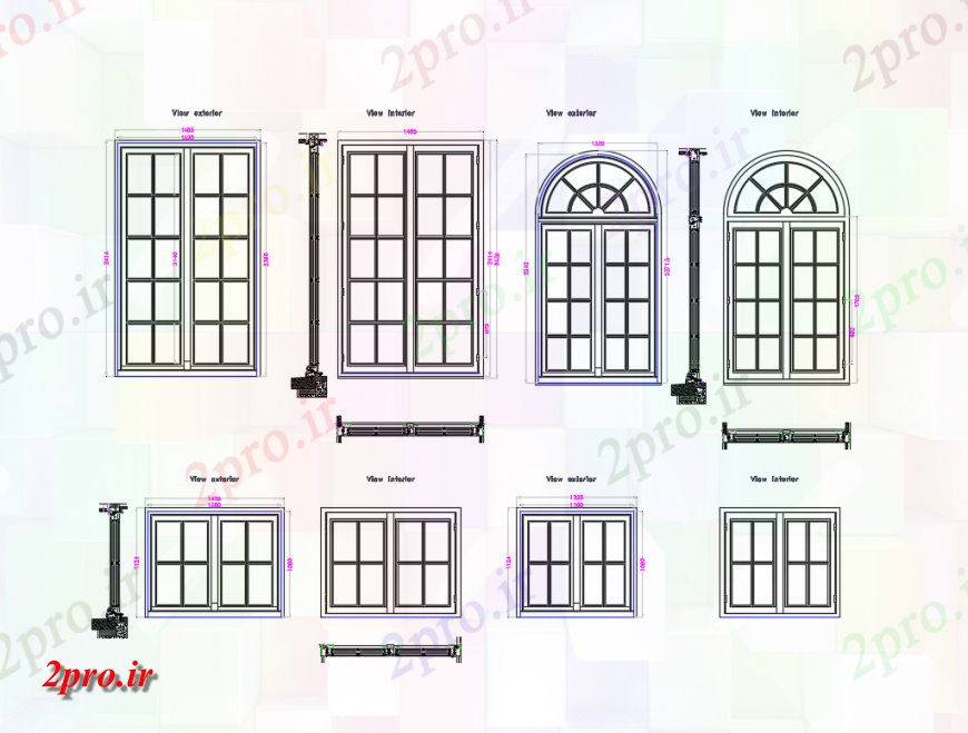 دانلود نقشه جزئیات طراحی در و پنجره  پنجره های چوبی چند بلوک  جزئیات طراحی با  قاب (کد148698)