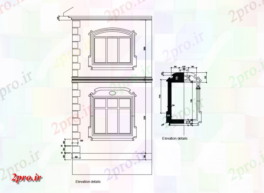 دانلود نقشه جزئیات طراحی در و پنجره  پنجره های خانه  نما جلو با ابعاد  (کد148702)