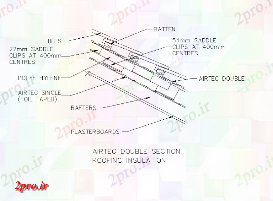 دانلود نقشه بلوک ، آرام ، نماد ها Airtec نما دو بخش سیستم عایق جزئیات و طرحی  چیدمان (کد148743)