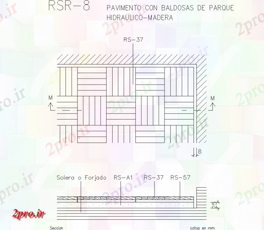 دانلود نقشه جزئیات پله و راه پله  فرش کردن با کف پارکت چوبی کاشی  (کد148943)