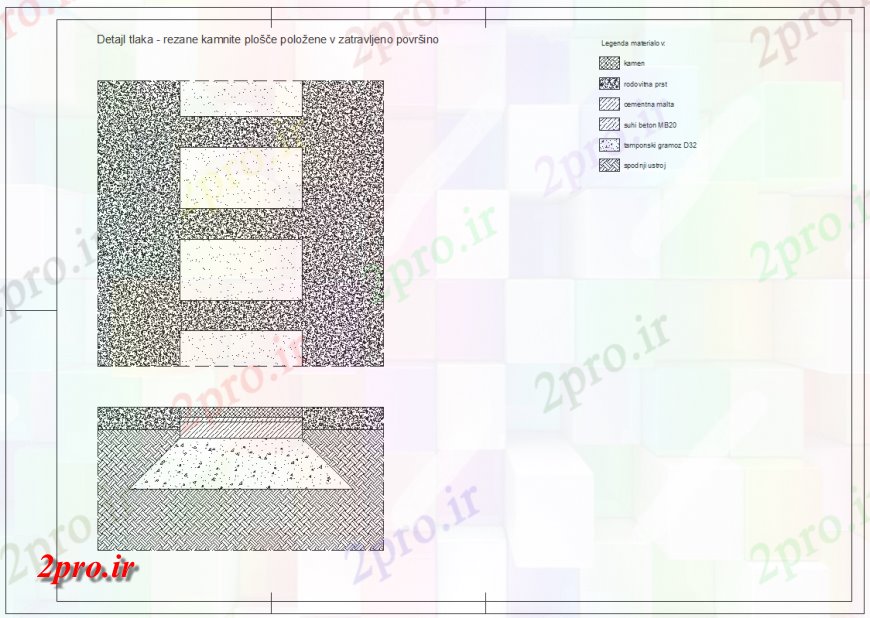 دانلود نقشه جزئیات پله و راه پله  مسیر از سنگ اسلب  چیدمان (کد148981)