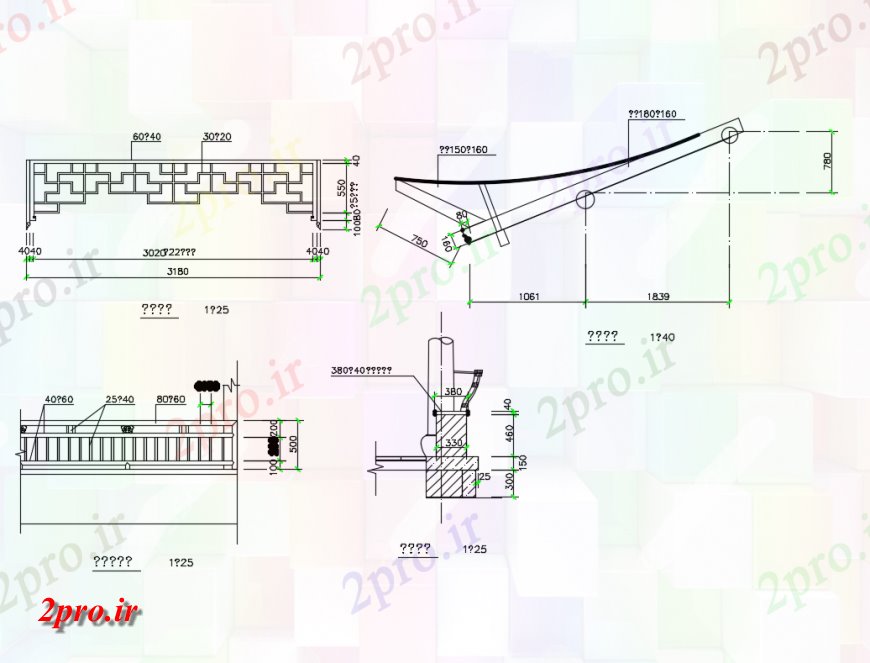 دانلود نقشه طراحی جزئیات ساختار چینی بخش گذرگاه طاقدار دیوار معبد و جزئیات سازنده (کد149006)