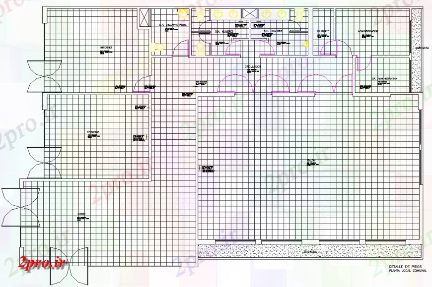 دانلود نقشه ساختمان اداری - تجاری - صنعتی سالن کفپوش 9 در 10 متر (کد149015)