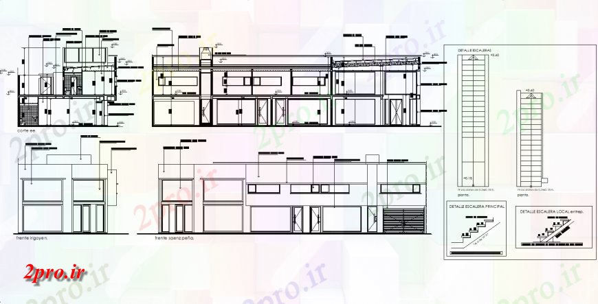 دانلود نقشه ساختمان اداری - تجاری - صنعتی نمای تجاری و طرحی دفتر طرح 11 در 30 متر (کد149022)