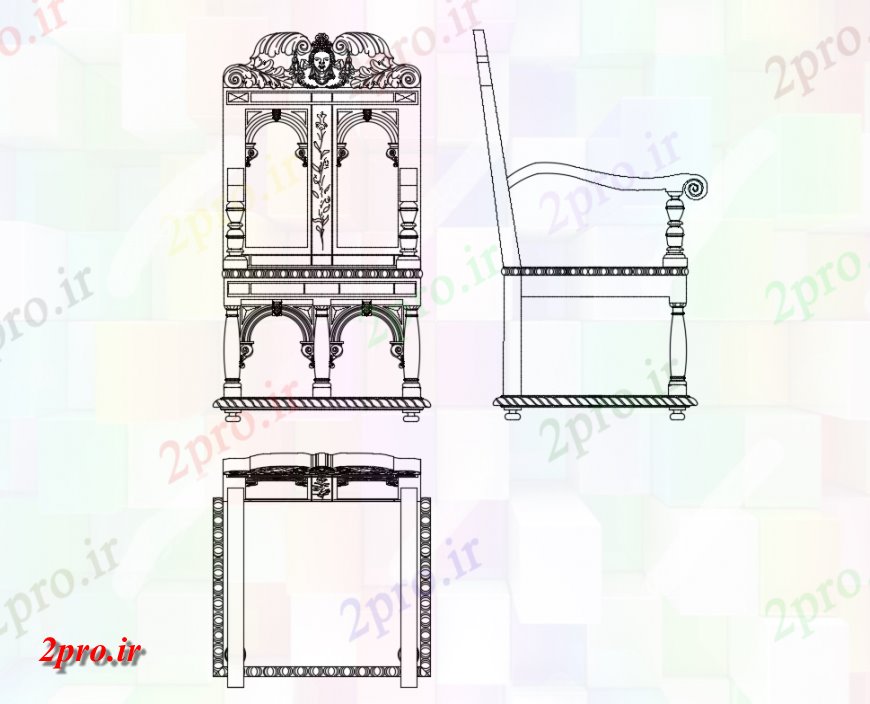 دانلود نقشه بلوک مبلمان کلاسیک صندلی تمام  سمت نما   (کد149060)