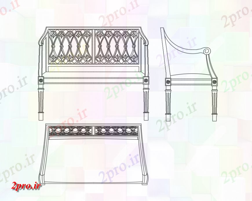 دانلود نقشه بلوک مبلمان کلاسیک باغ  نماات نیمکت  جزئیات  را مسدود (کد149061)