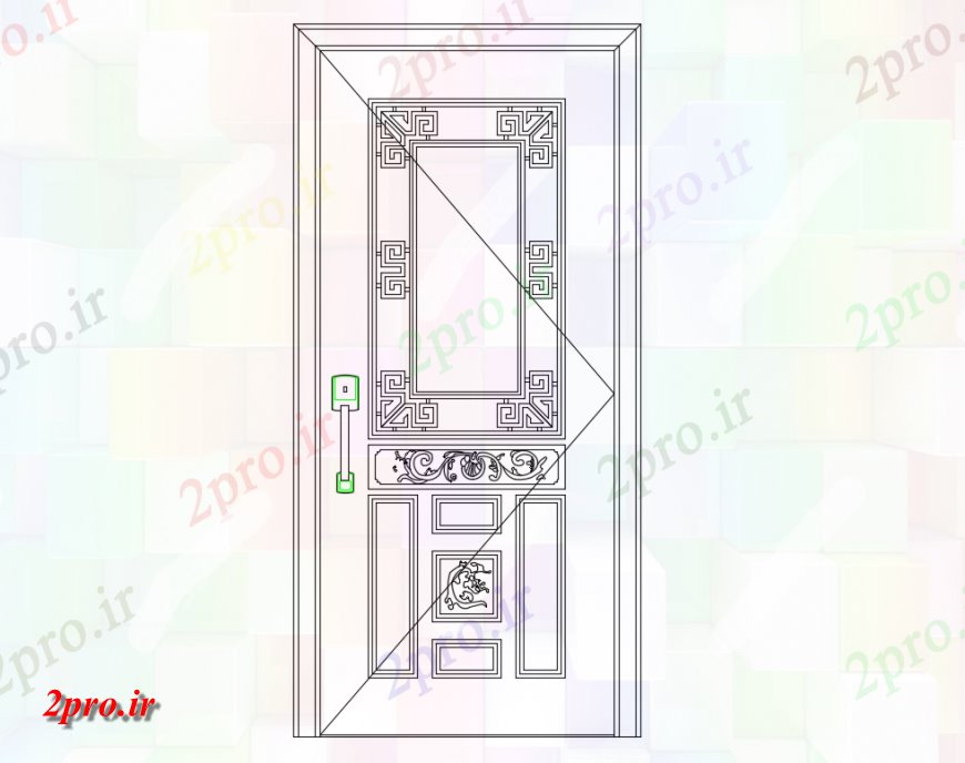 دانلود نقشه جزئیات طراحی در و پنجره  نما درب کلاسیک بلوک از دید مقابل  طراحی (کد149080)