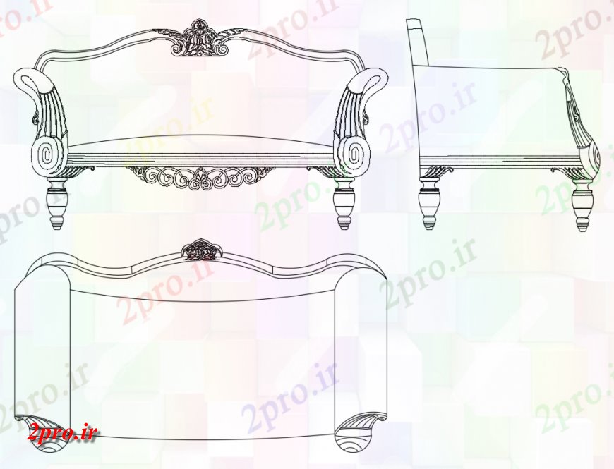 دانلود نقشه بلوک مبلمان کلاسیک اروپایی نماات دو مبل  جزئیات  را مسدود (کد149143)