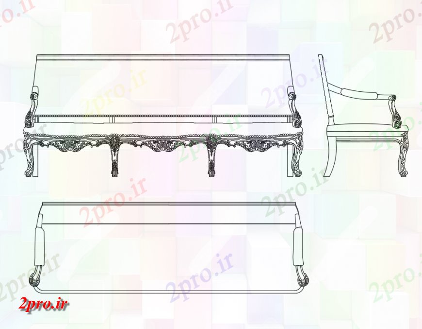 دانلود نقشه بلوک مبلمان سه فرد بلوک مبل نشسته  اروپا جزئیات (کد149147)