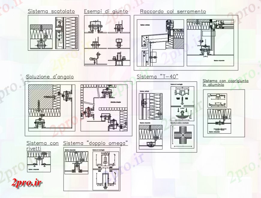 دانلود نقشه طراحی جزئیات ساختار پانل های فلزی ساختار دیوارهای پرده جزئیات  نما (کد149159)