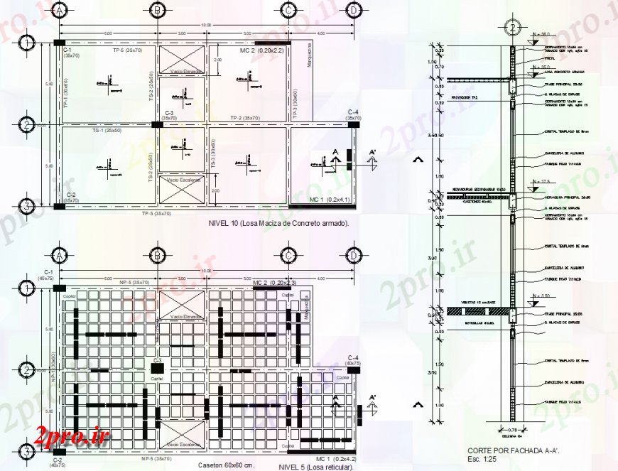 دانلود نقشه طراحی جزئیات تقویت کننده پرتو برنامه ریزی و دیوار بخش طراحی 11 در 18 متر (کد149190)