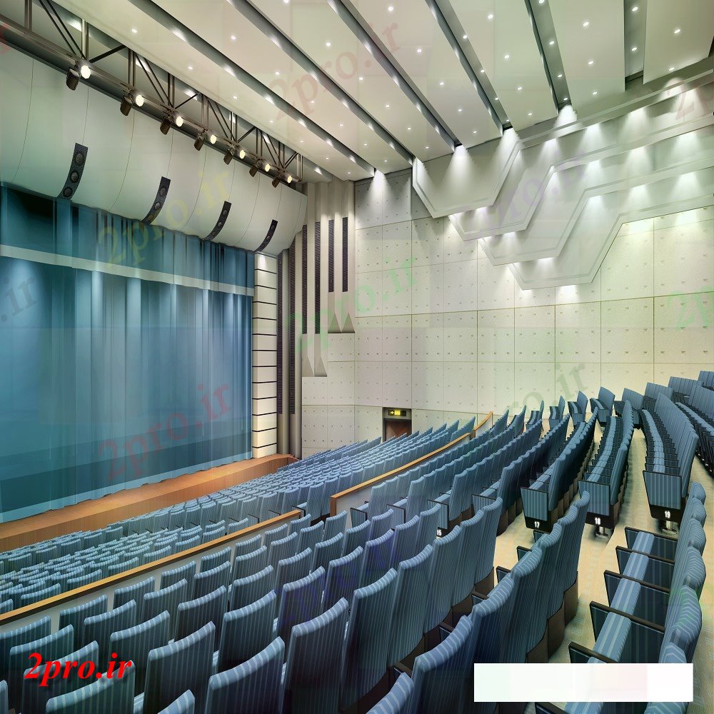 دانلود نقشه تئاتر چند منظوره - سینما - سالن کنفرانس - سالن همایشمدل تریدی از جزئیات ساختمان نما  فتوشاپ سالن (کد149263)