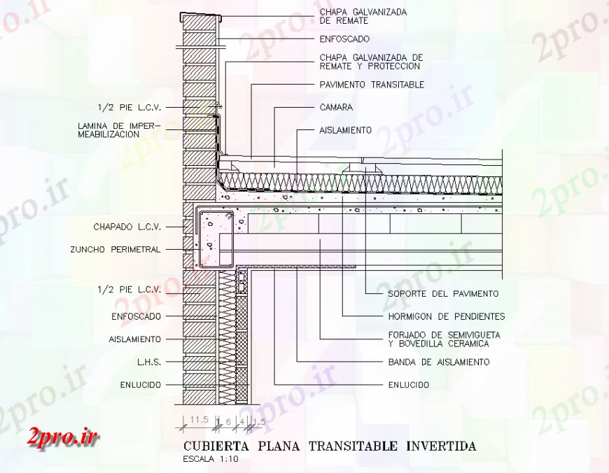 دانلود نقشه طراحی جزئیات تقویت کننده سقف مسطح معکوس بخش طرح (کد149318)