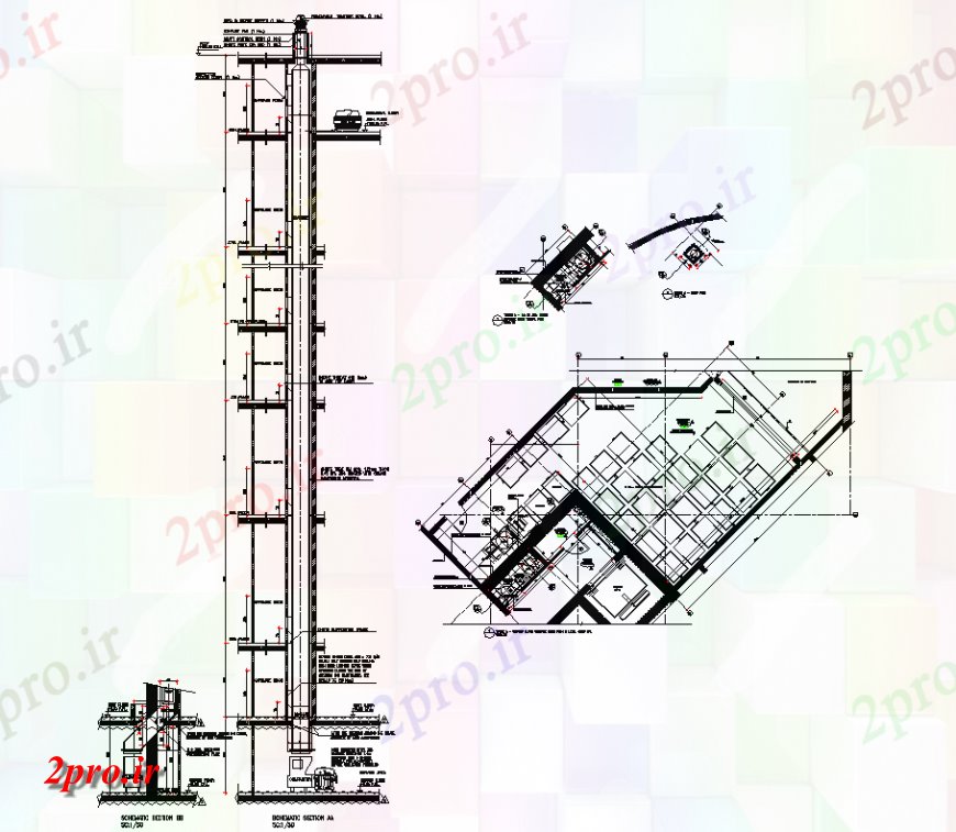 دانلود نقشه ساختمان اداری - تجاری - صنعتی طرحی اتاق زباله و بخش جزئیات (کد149351)