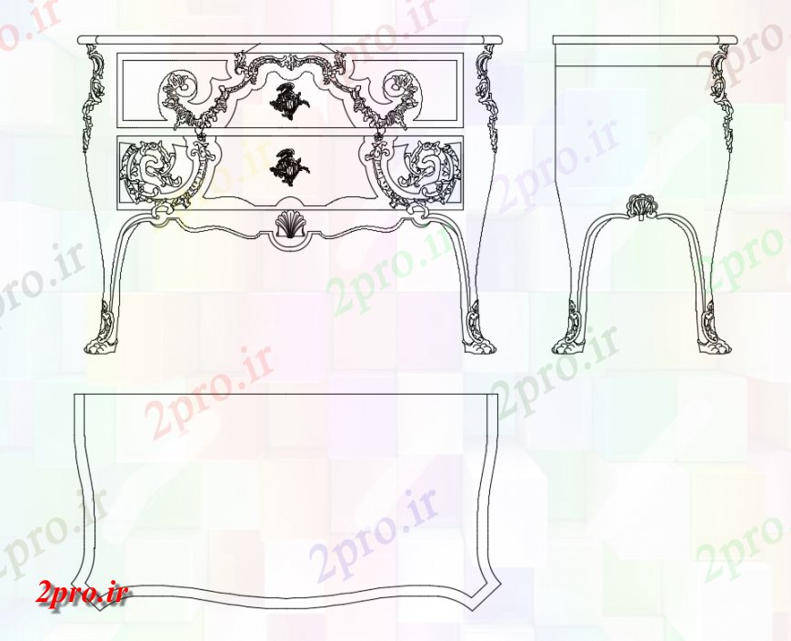 دانلود نقشه بلوک مبلمان خم شدن نوع کلاسیک بلوک چوبی  کابینه جزئیات (کد149365)