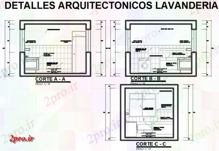دانلود نقشه طراحی جزئیات ساختار جزئیات معماری سازنده و طرحی جزئیات آشپزخانه لباسشویی 3 در 5 متر (کد149466)