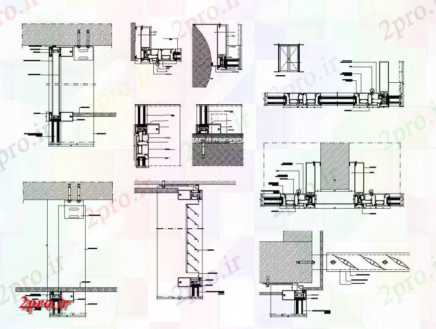 دانلود نقشه طراحی جزئیات ساختار سیستم دیوار شیشه ای جزئیات نما دو بعدی  نظر طرح (کد149496)