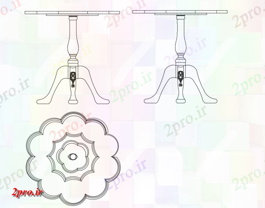 دانلود نقشه بلوک مبلمان الگوی گل میز ناهار خوری چوبی    (کد149498)