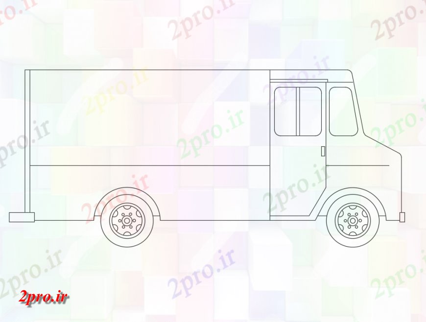 دانلود نقشه بلوک وسایل نقلیه  غذایی کامیون سمت نما  (کد149590)